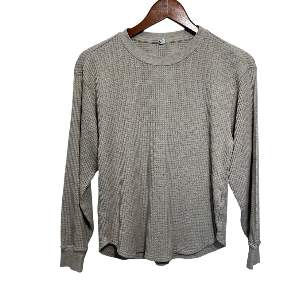 Uniqlo Waffle Knit‎ Long Sleeve Crewneck Top Womens XS Beige Casual Layering